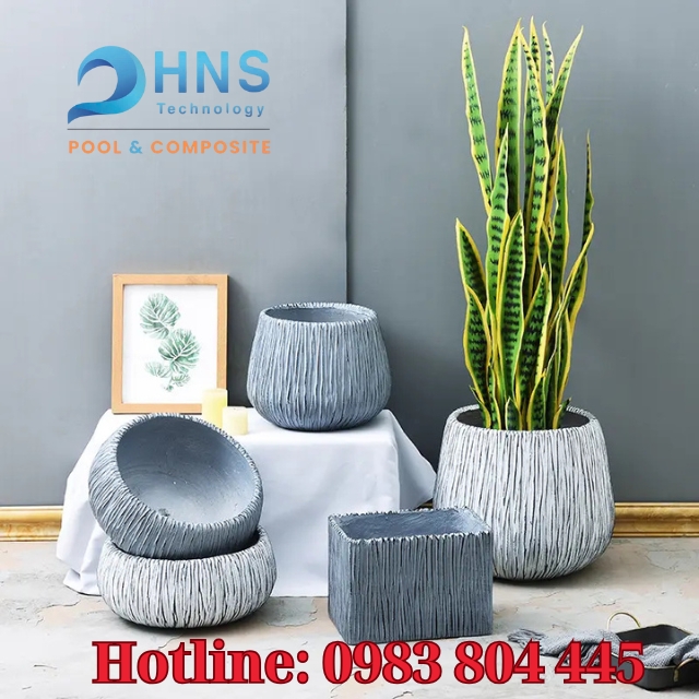chậu cây composite gợn sóng giả đá
