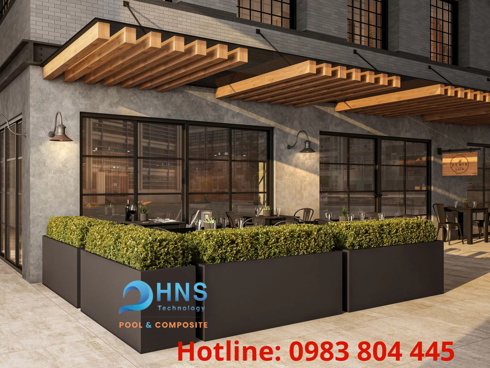 chậu cây composite trang trí nhà hàng