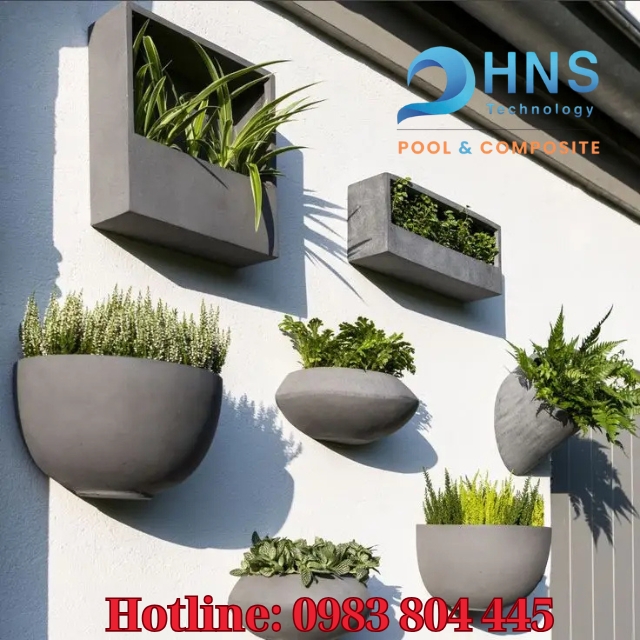chậu cây composite treo tường cho không gian nhỏ