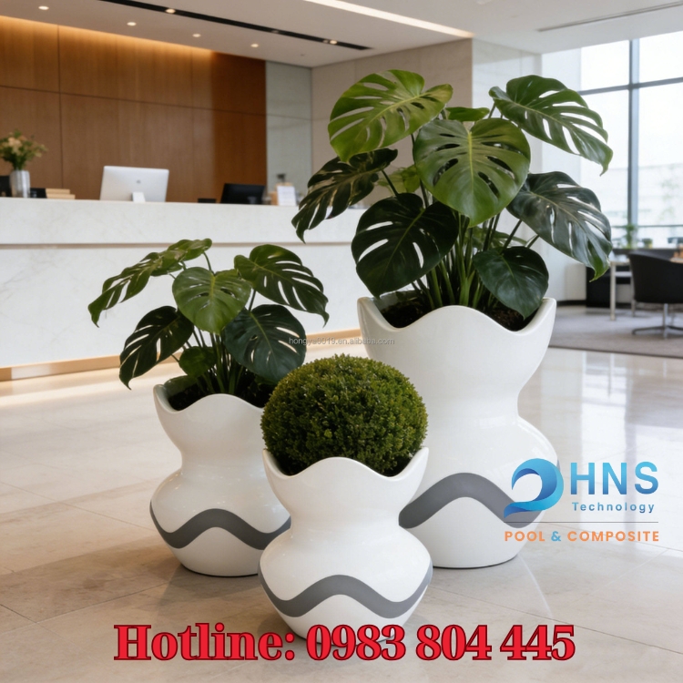 chậu cây trang trí sảnh chờ quầy lễ tân