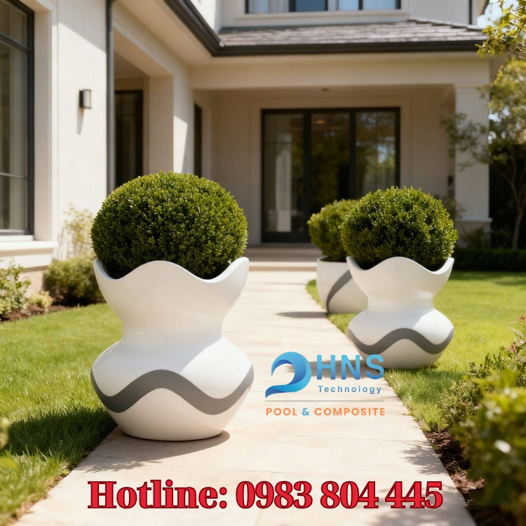 chậu trồng cây sân vườn bằng sợi thủy tinh