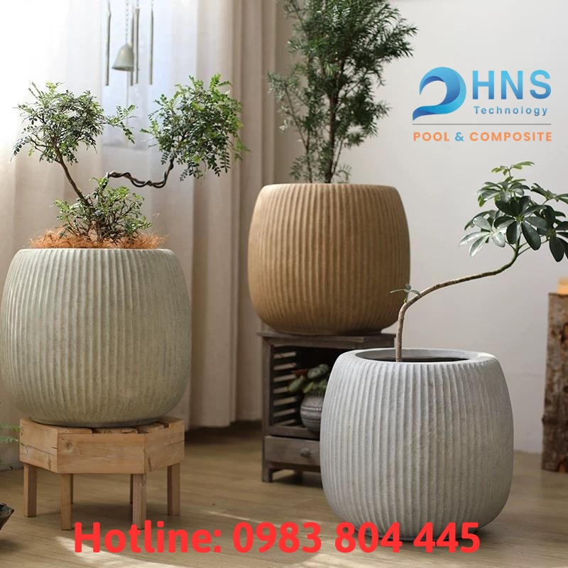 chậu trồng cây thiết kế sọc dừa bằng composite