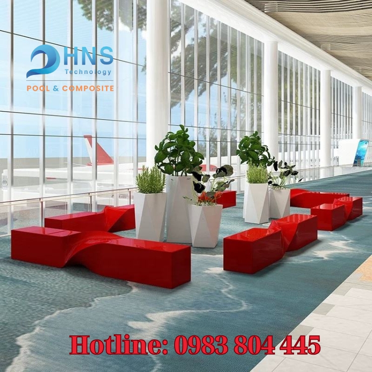 ghế ngồi chờ sân bay làm từ composite frp
