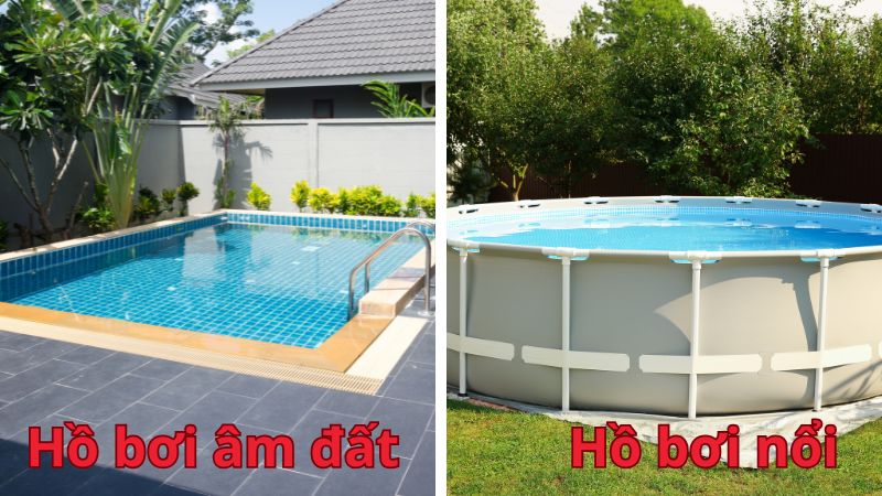 hồ bơi âm đất và hồ bơi nổi
