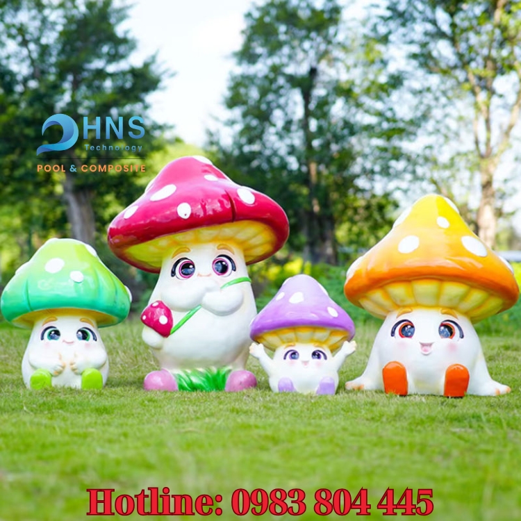 mô hình nấm hoạt hình trang trí trường mầm non