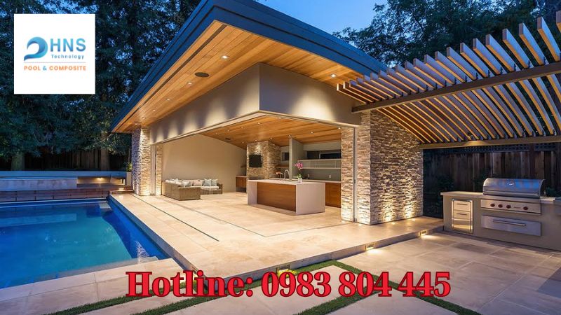 thiết kế hồ bơi nhà phố có khu BBQ