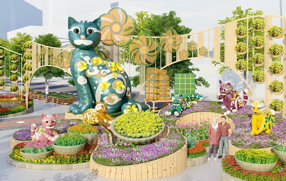 trang trí đường hoa tết