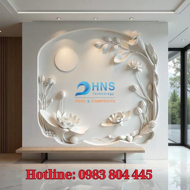 tranh phù điêu hoa sen bằng composite trang trí phòng khách