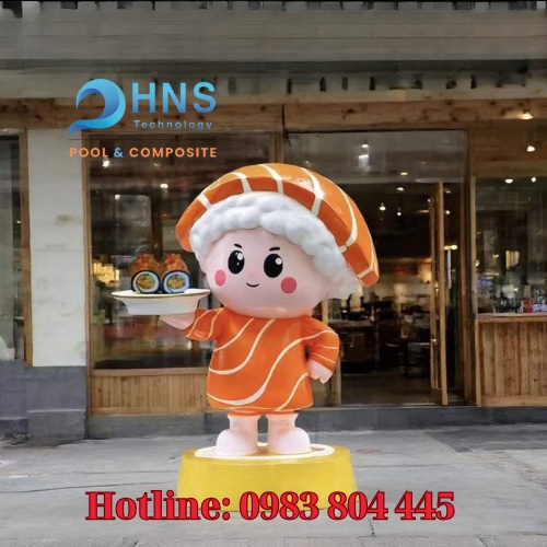tượng mascot composite trang trí cửa hàng sushi