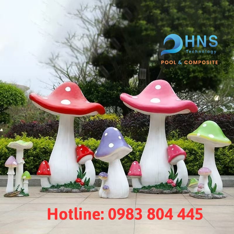 tượng nấm composite nhiều màu sắc