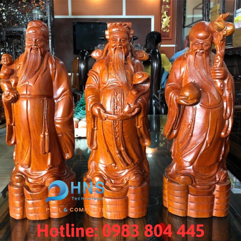 tượng phúc lộc thọ bằng composite giả gỗ