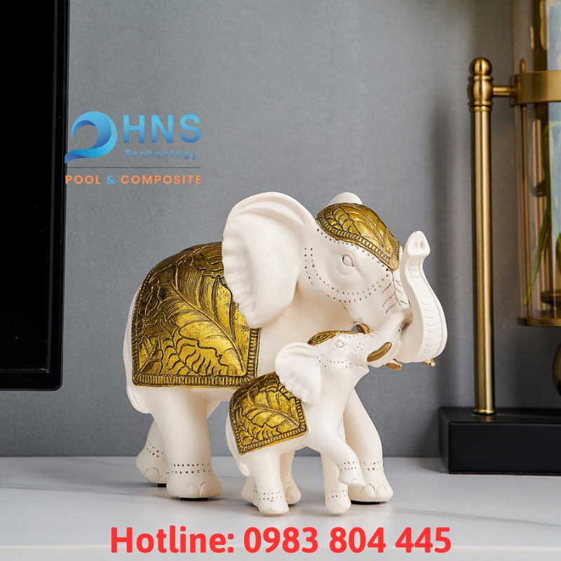 tượng voi vàng cổ điển bằng sợi thủy tinh trang trí nhà phong cách châu âu